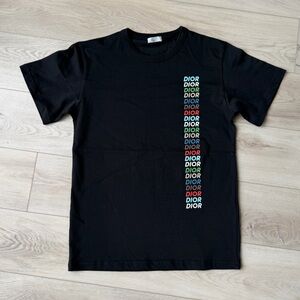 Dior Black Tee with Multicolor Vertical Logo